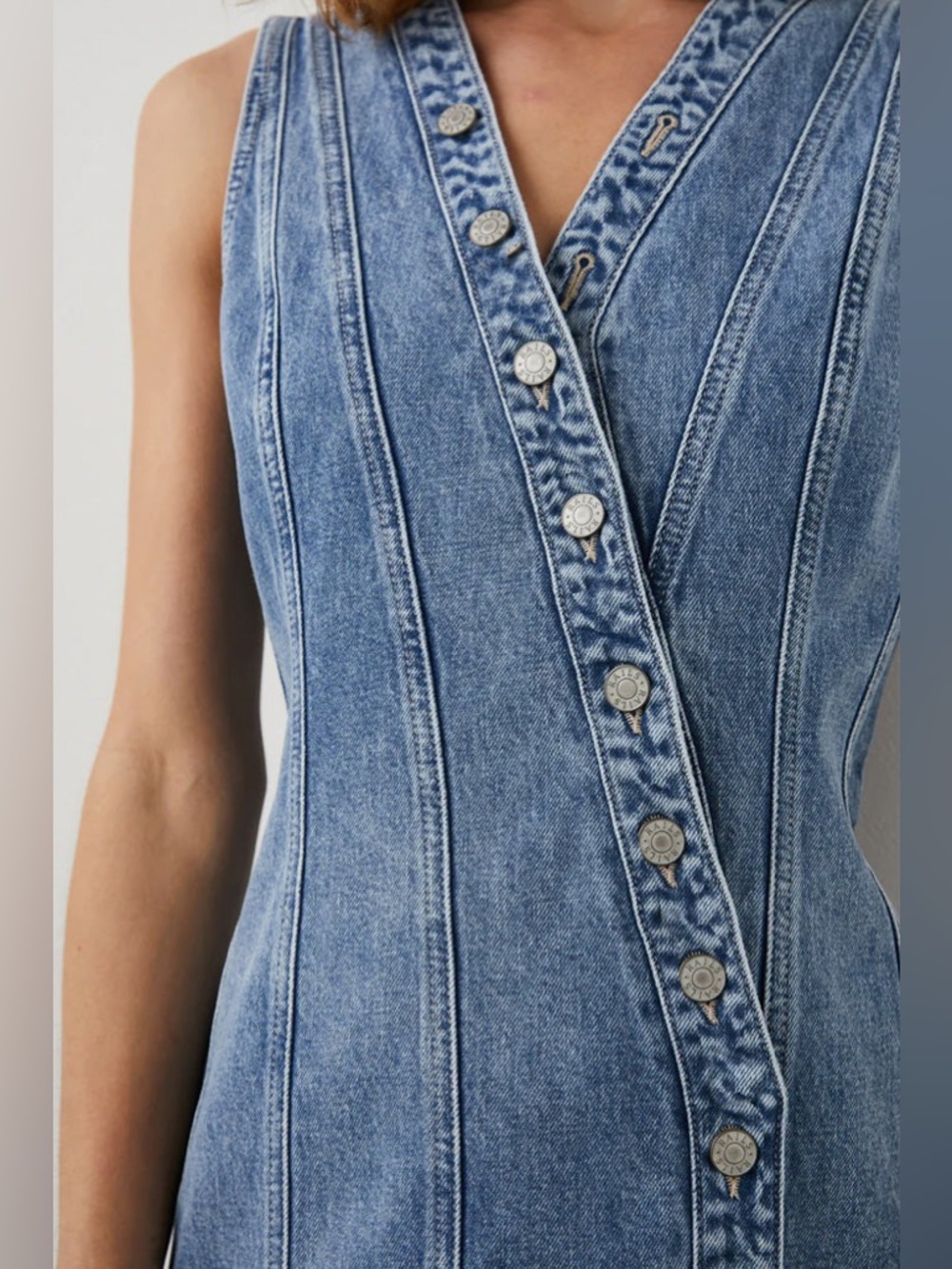 Revolve Rails Sleeveless Denim Button-Up Strand Mini Dress Cascade Color M - Picture 6 of 15